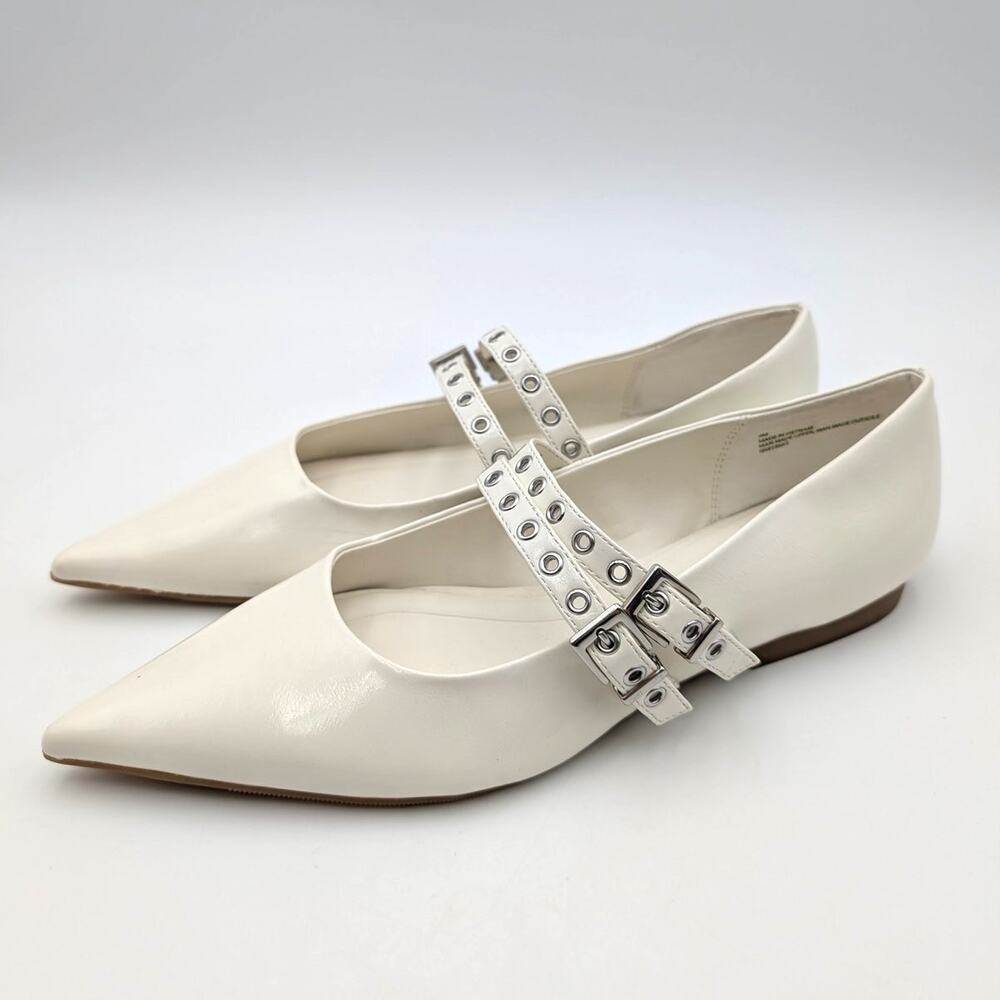 Open Edit Oriana Pointed Toe Mary Jane Flat Women's White Ice Size US9M EU39.5